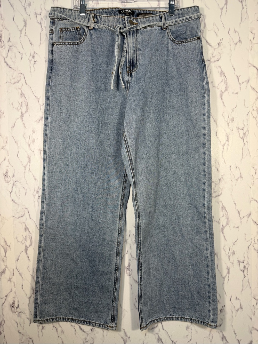 Buffalo Women’s Wide Leg Belted Jeans Size 14 Light Wash NWT